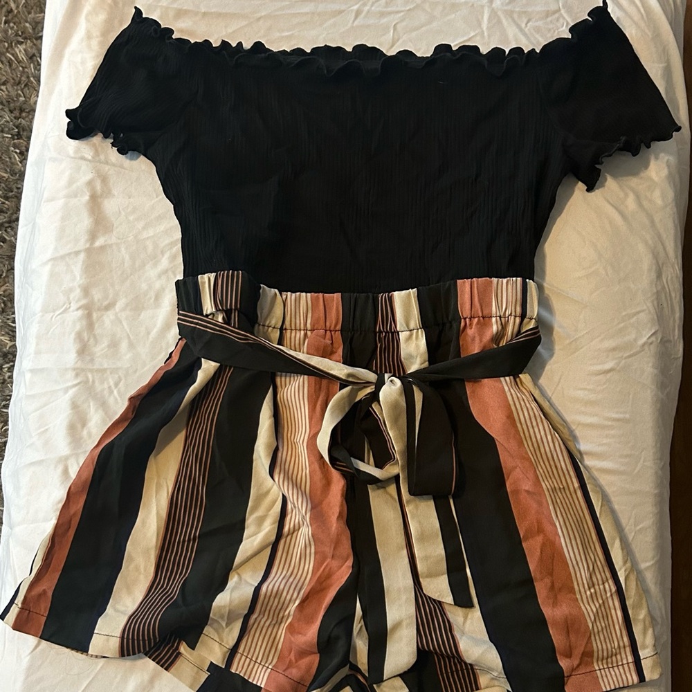 Striped Off-Shoulder Romper